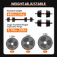 Adjustable dumbbell to barbell set by Fitnessniches, showcasing weights from 5 to 44 lbs in a home gym setting.