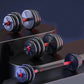 Adjustable 5-44lbs dumbbell to barbell set by Fitnessniches, showcasing versatile weights and ergonomic design.