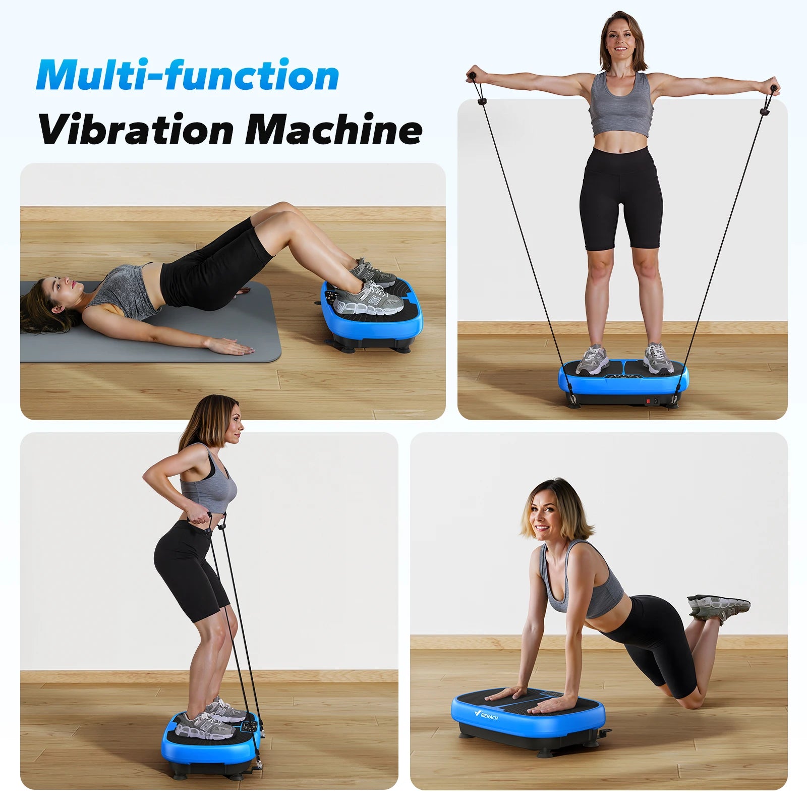 Whole Body Vibration Plate Machine by Fitnessniches with textured surface and control panel in a home fitness setting.