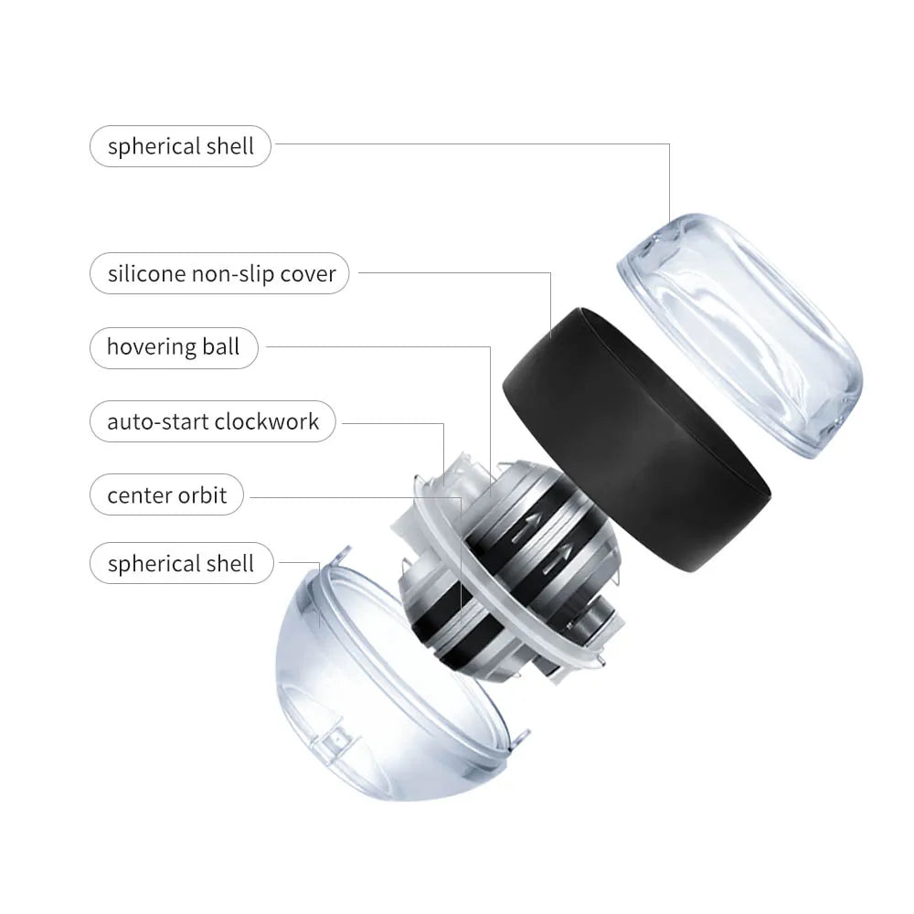 Auto-start gyroscopic wrist and forearm strengthener ball by Fitnessniches, showcasing its sleek design and ergonomic grip.