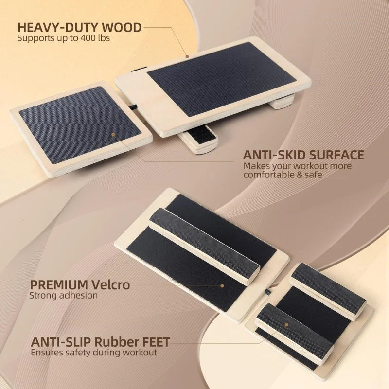 Wooden non-slip wobble balance board by Fitnessniches, showcasing its curved design and textured surface for stability.