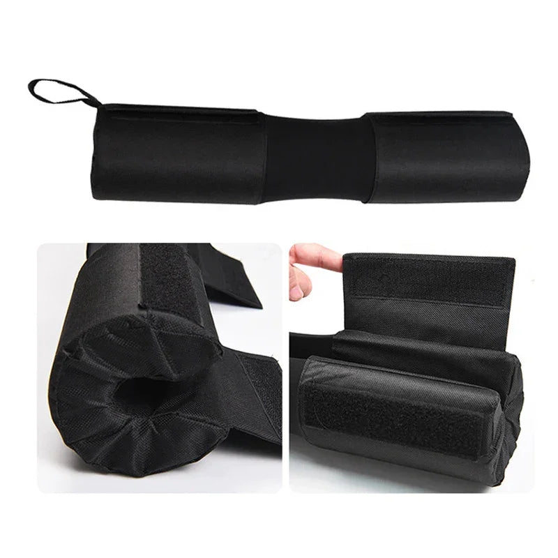 Fitnessniches barbell squat pad in black, designed for comfort and support during weightlifting exercises.