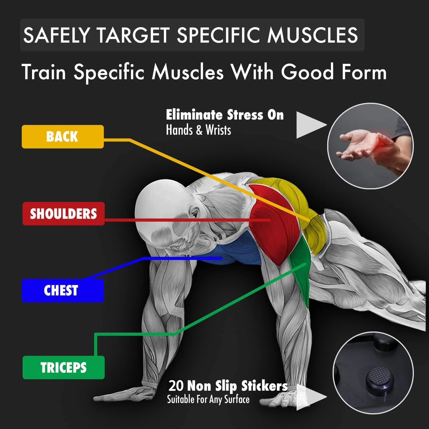 Fitnessniches push-up board set with color-coded hand placements for effective upper body workouts.