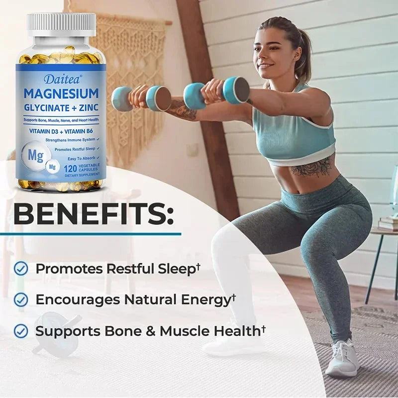 Fitnessniches Magnesium Zinc D3 Triple Formula capsules in a bottle with a white background.