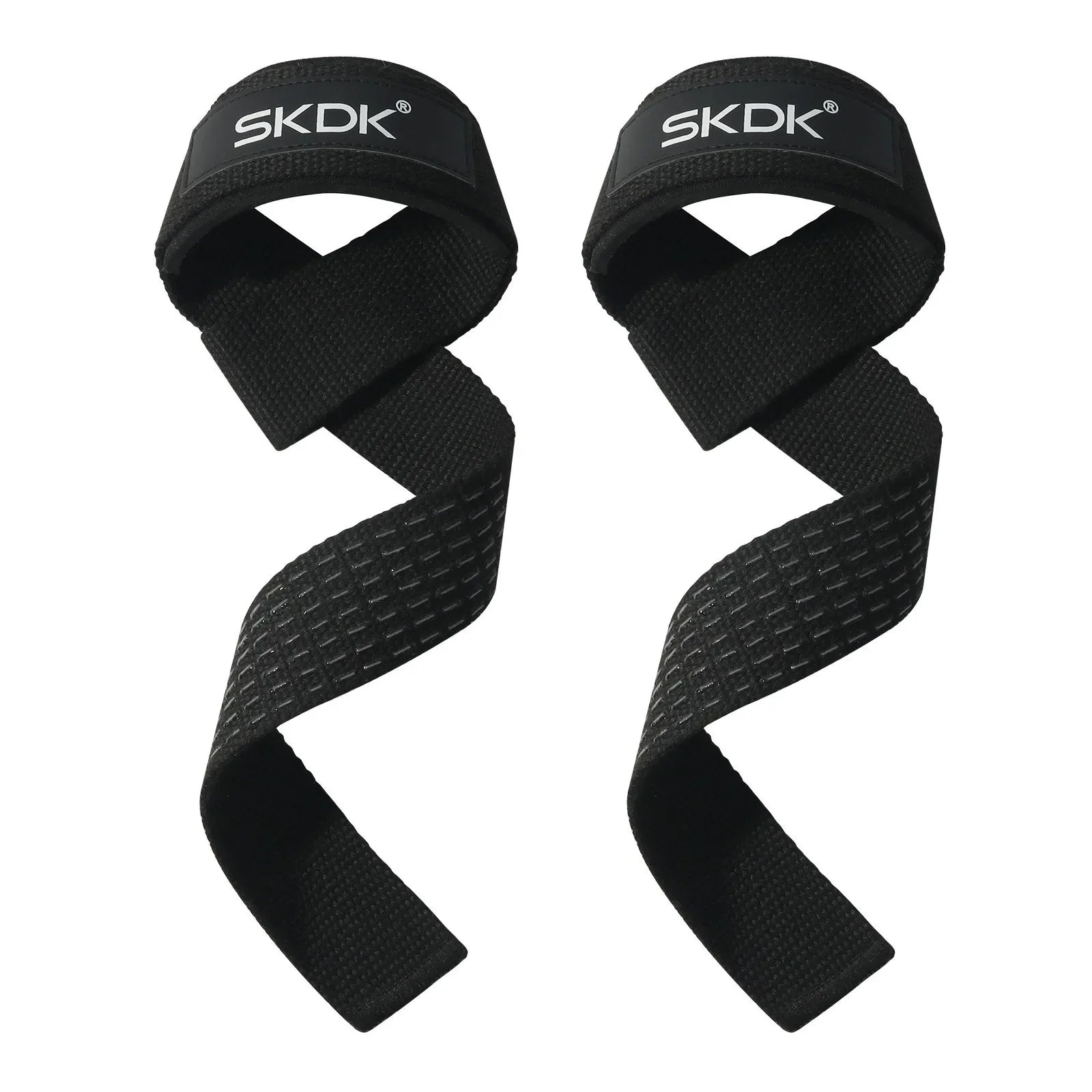 Fitnessniches weightlifting wrist straps in black, designed for support and grip during strength training workouts.