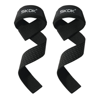 Fitnessniches weightlifting wrist straps in black, designed for support and grip during strength training workouts.