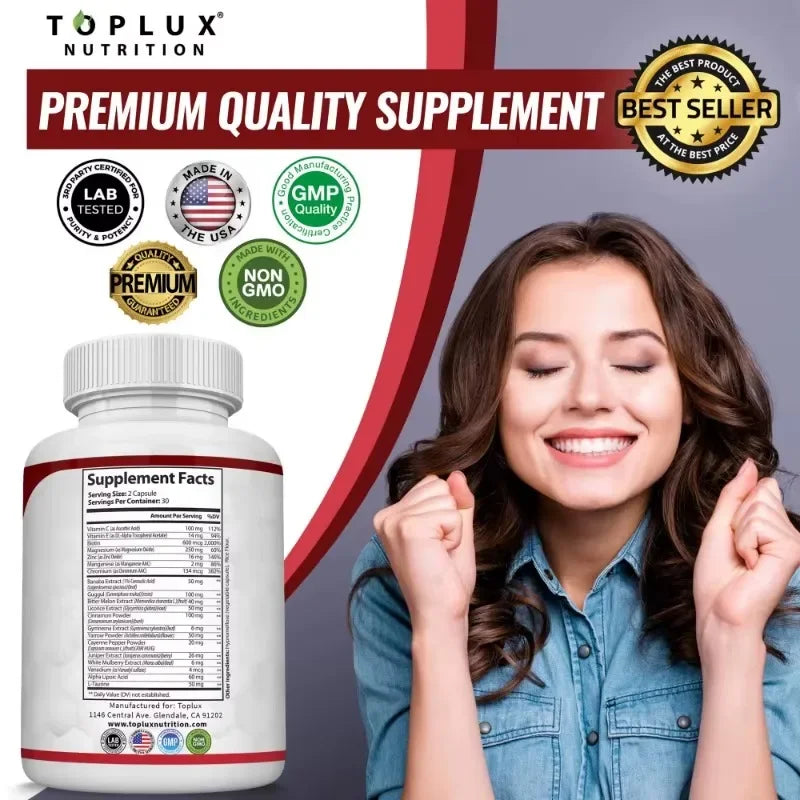 Vitamin C + E Blood Sugar Complex by Fitnessniches in a bottle, promoting heart and immune health.