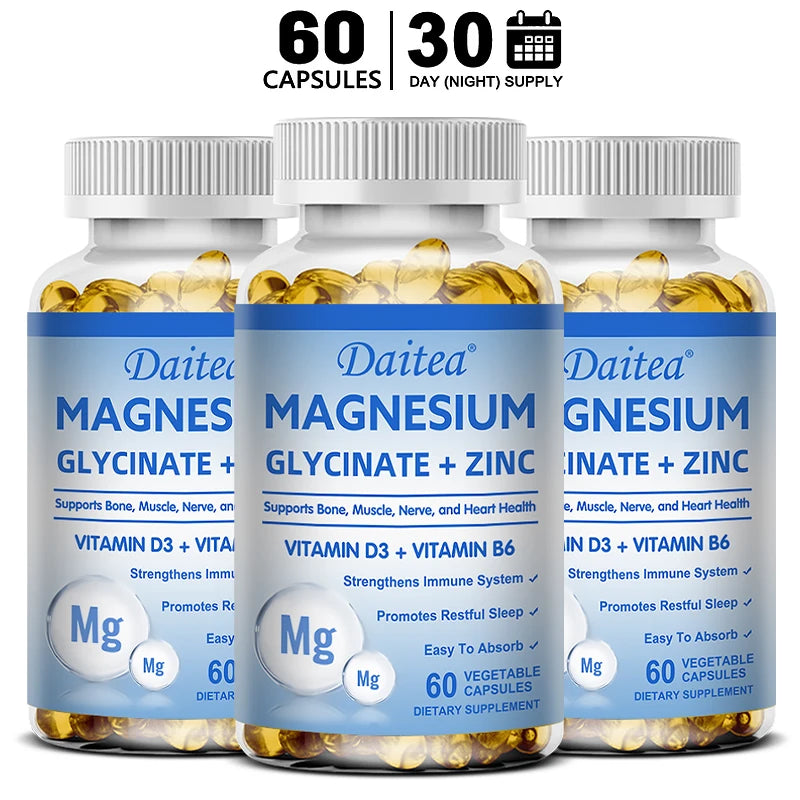Fitnessniches Magnesium Zinc D3 Triple Formula softgel capsules in a clear bottle on a white background.
