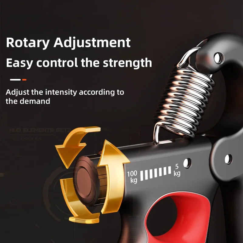 Adjustable hand grip strengthener by Fitnessniches, featuring ergonomic handles and resistance settings for improved grip strength.