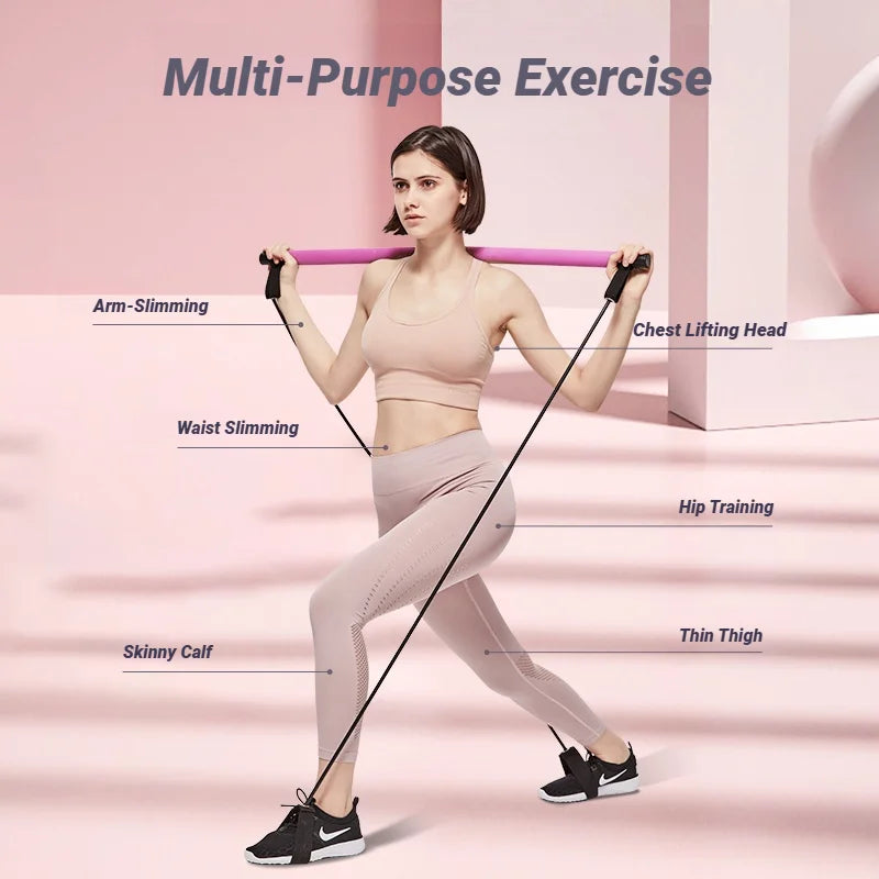 Portable Fitnessniches yoga Pilates bar with resistance bands and foam grips, ideal for home workouts and flexibility training.