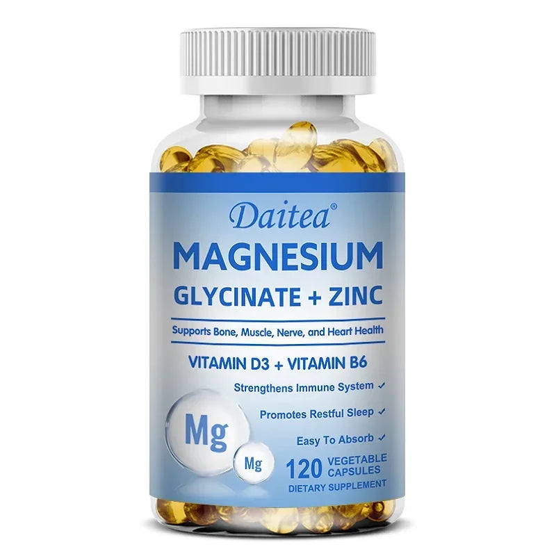 Fitnessniches Magnesium Zinc D3 Triple Formula softgel capsules in a clear bottle on a white background.